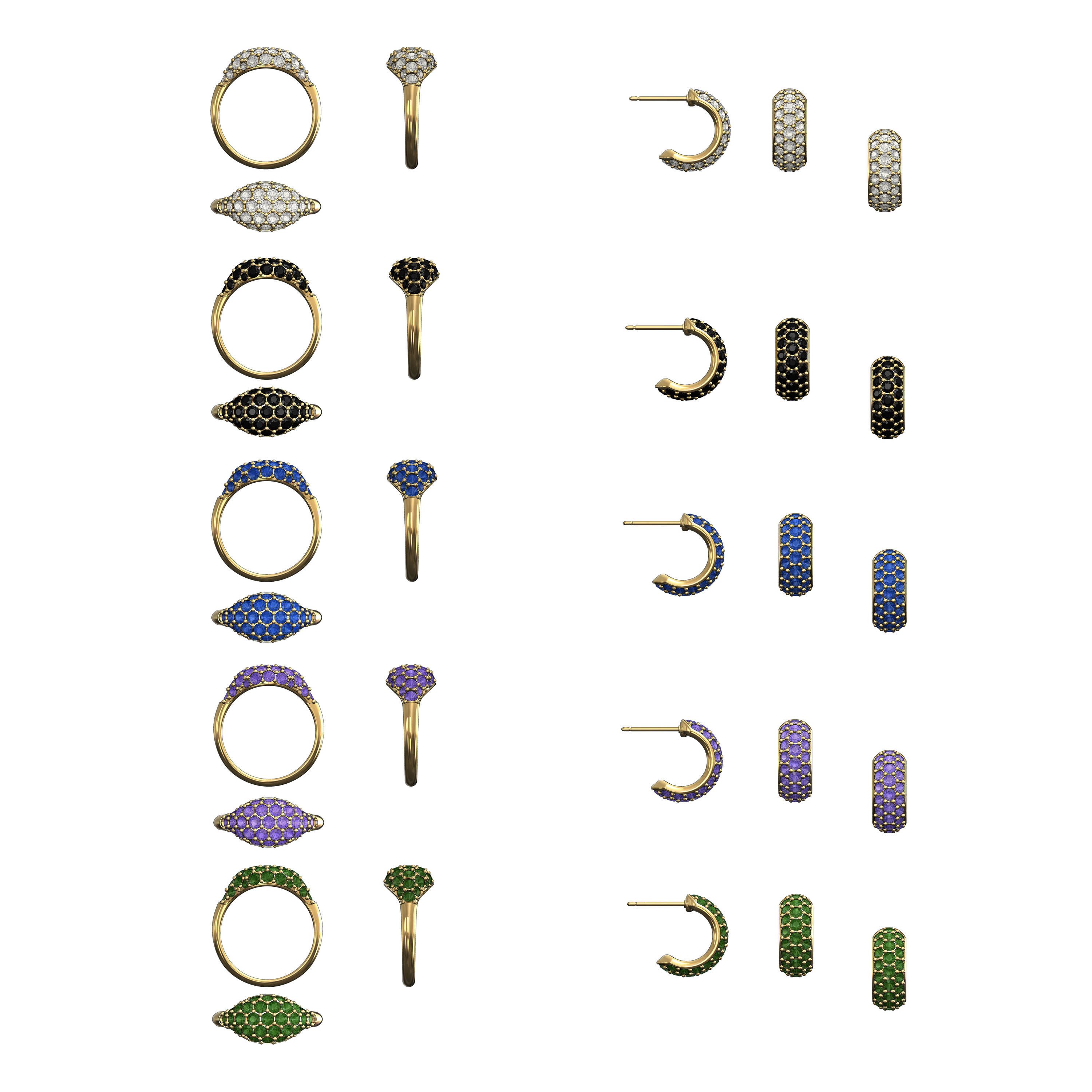 Multi-Colored Pave Rings & Earrings Group