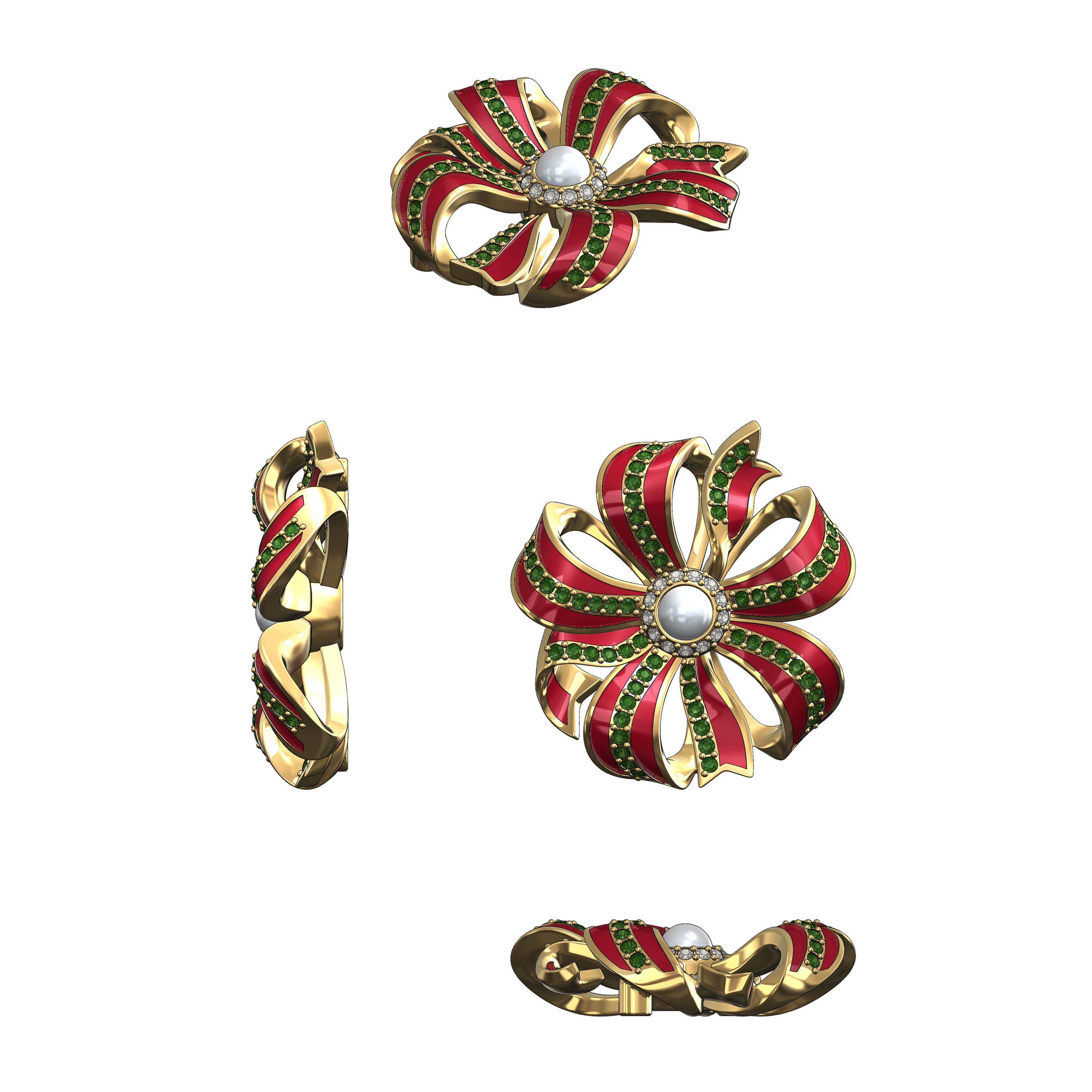 Christmas Bow Enamel Brooch