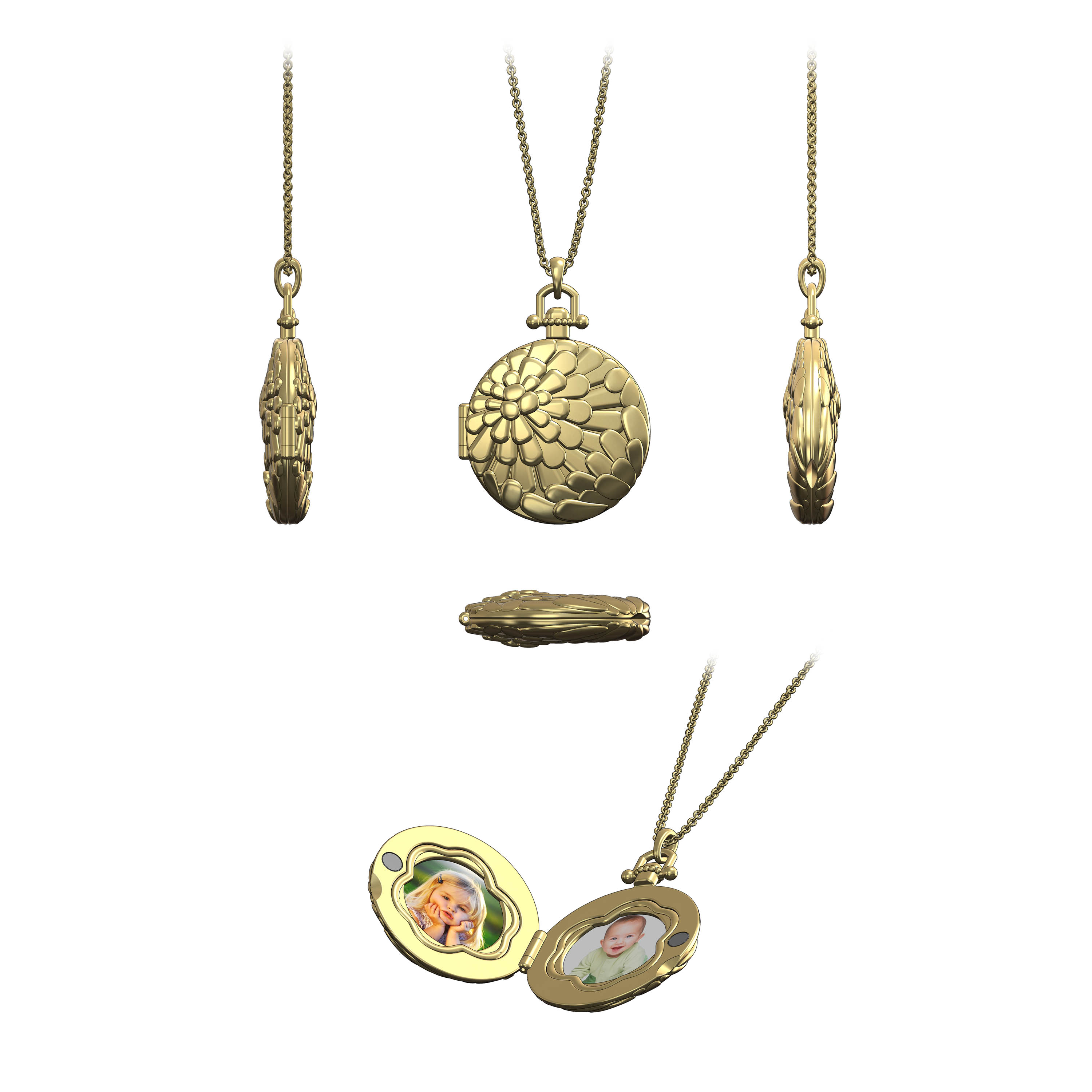 Floral Relief Locket Necklace
